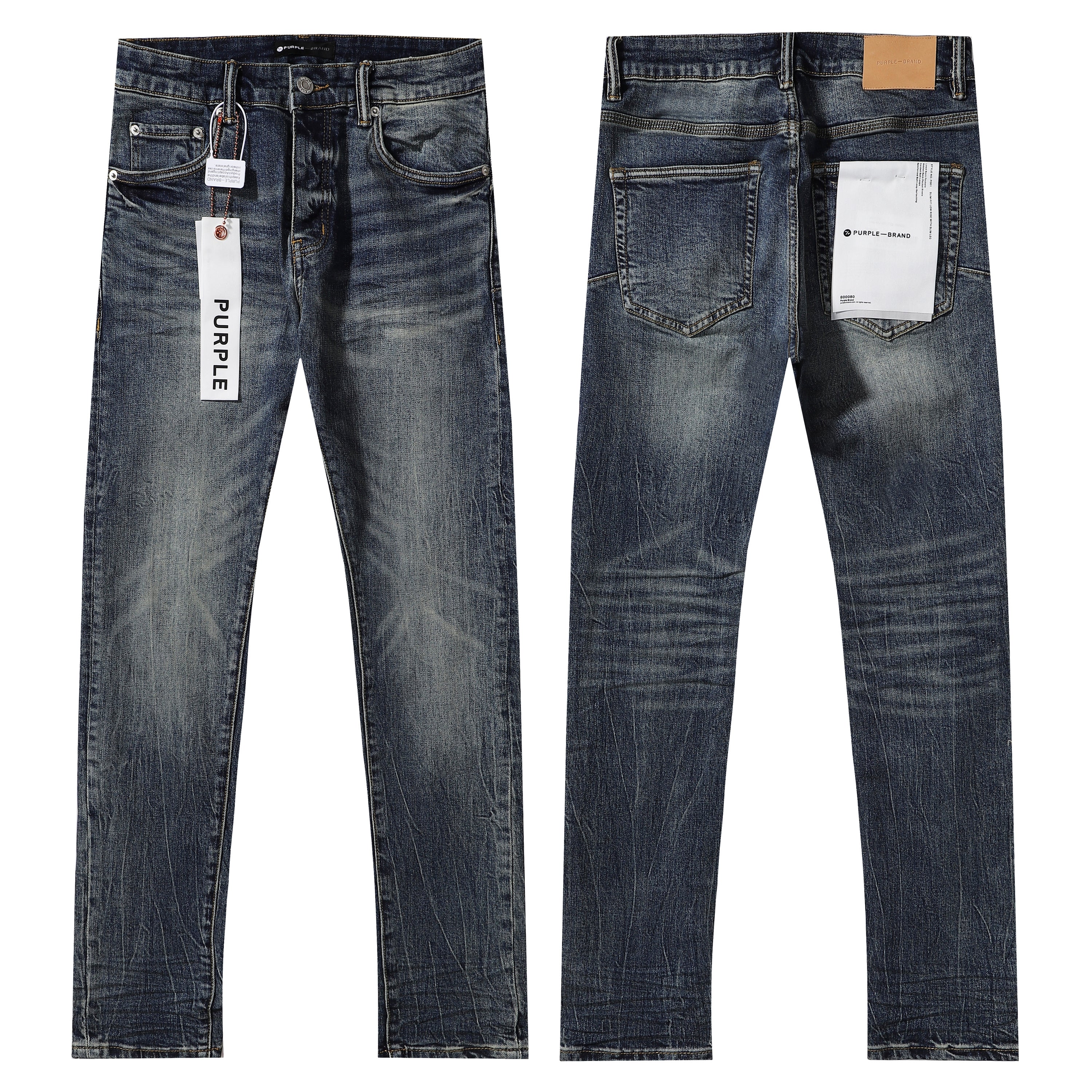 Purple‑Brand Vintage Blue Crackle Wash Straight Leg Jeans