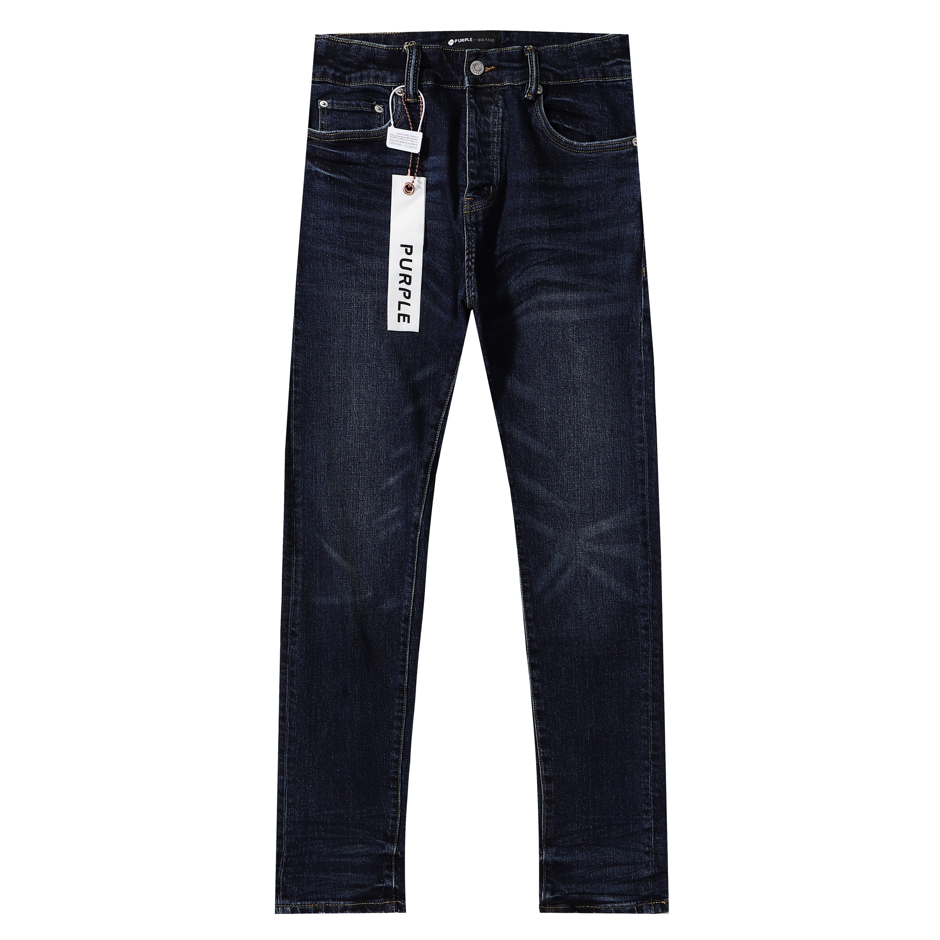 Purple‑Brand Raw Dark Indigo Whisker Straight Leg Jeans