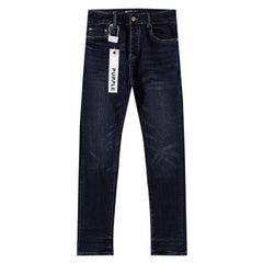 Purple‑Brand Raw Dark Indigo Whisker Straight Leg Jeans