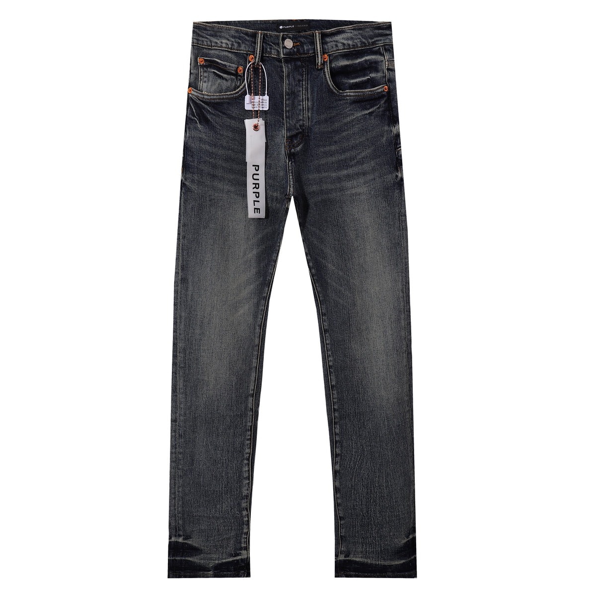 Purple‑Brand Dark Vintage Whisker Gradient Hem Straight Leg Jeans