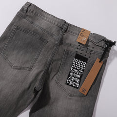 Ksubi Vintage Grey Gradient Washed Square Logo Slim Jeans