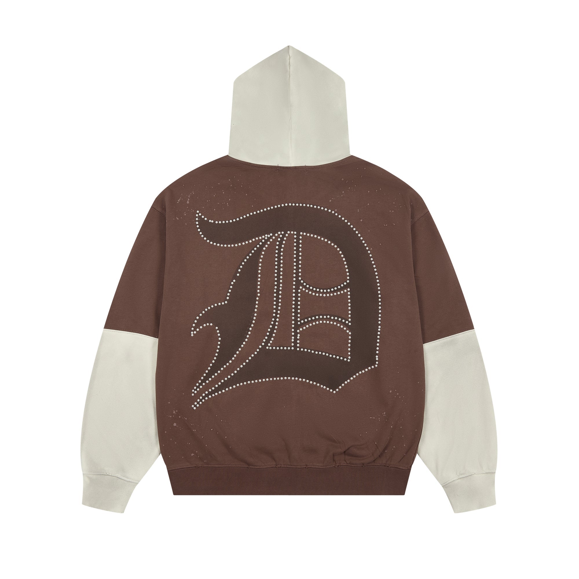 DUAA Gothic Logo Rhinestone Color Block Zip Up Hoodie