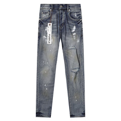 Purple‑Brand Vintage Wash Rip White Paint Splatter Straight Leg Jeans