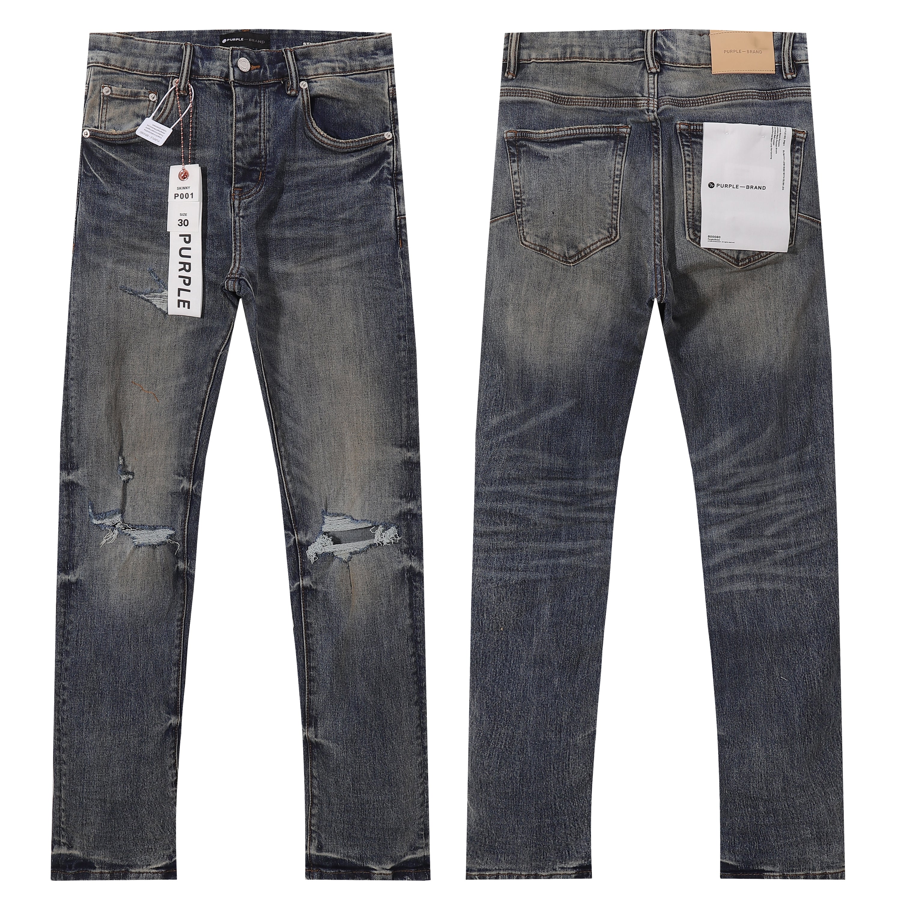 Purple‑Brand Vintage Blue Multi Frayed Ripped Straight Jeans