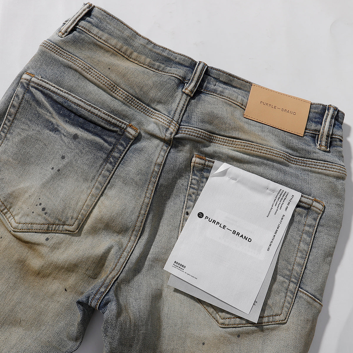 Purple‑Brand Vintage Mud Wash Black Patch Splatter Paint Distressed Straight Leg Jeans