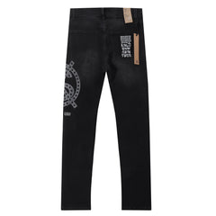 Ksubi Star Circle Logo Print Distressed Black Washed Slim Jeans