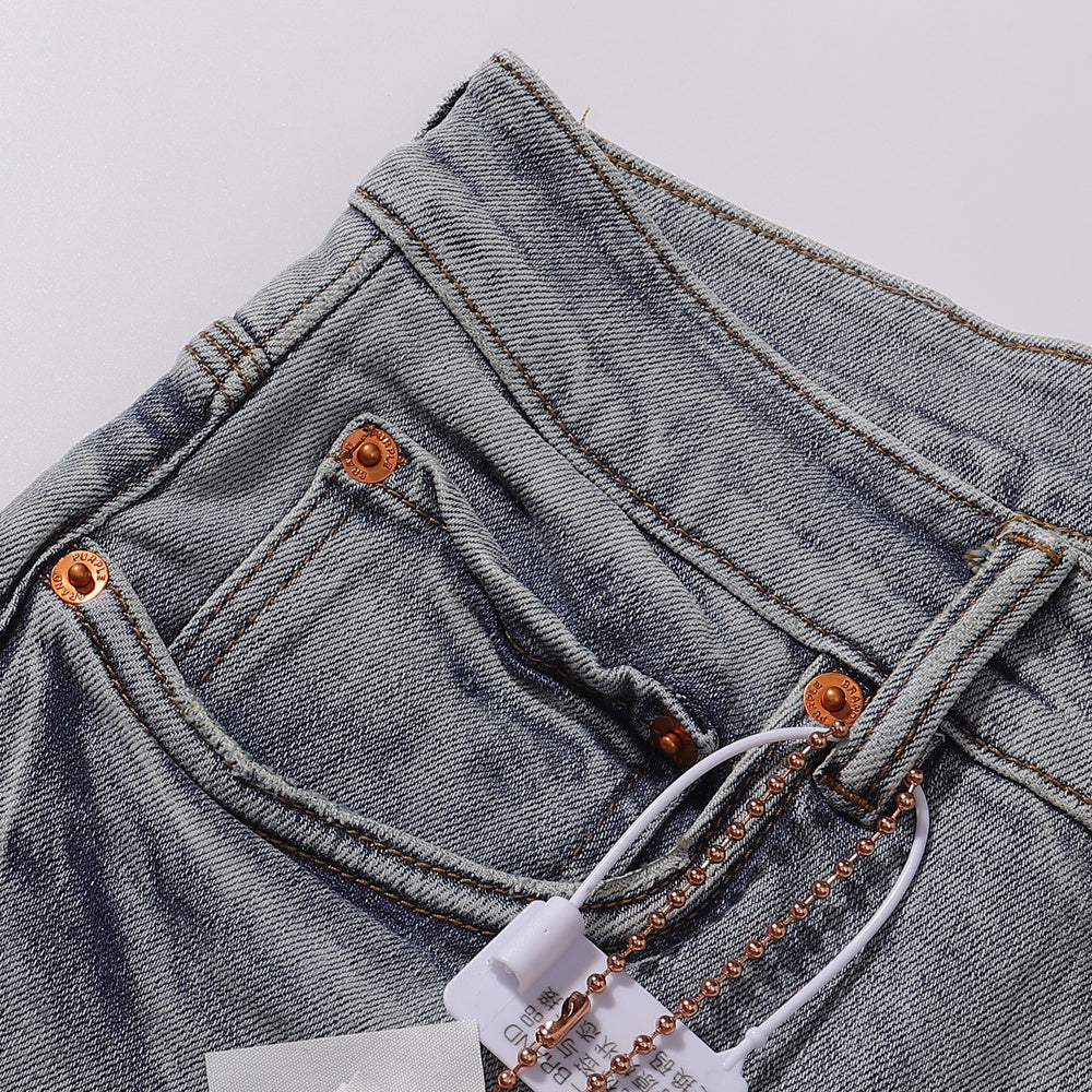 Purple‑Brand Light Vintage Gradient Hem Straight Leg Jeans