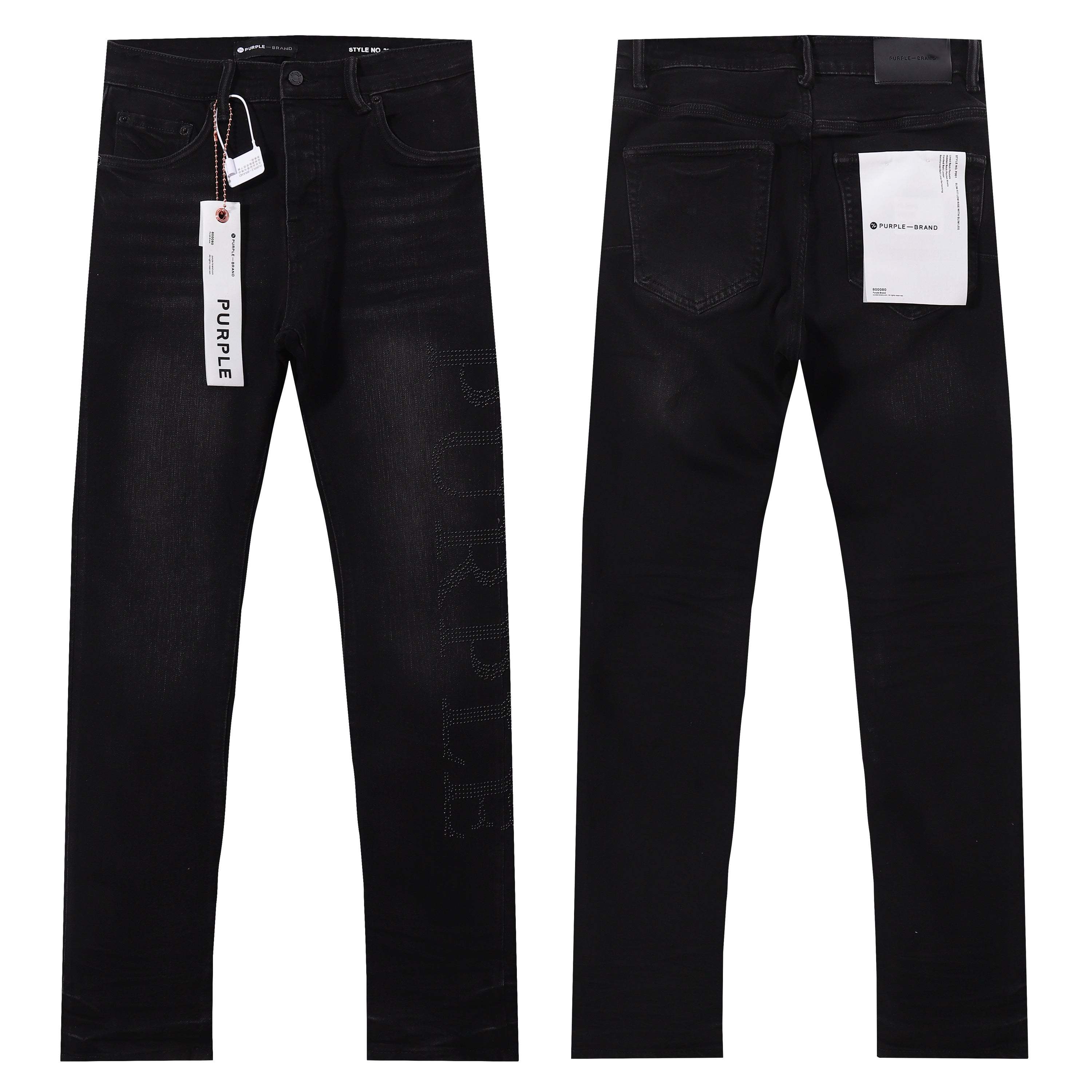 Purple‑Brand Rhinestone Letter Logo Straight Leg Jeans