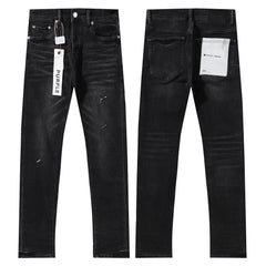 Purple‑Brand Black Faded Minimal Slit Rip Straight Leg Jeans