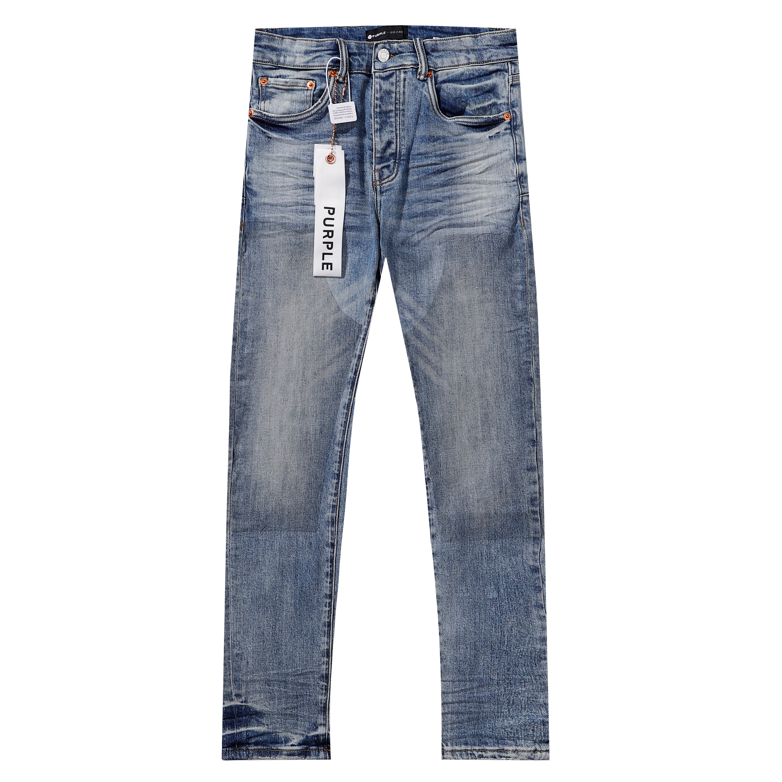 Purple‑Brand Light‑Medium Blue Whisker Faded Straight Leg Jeans