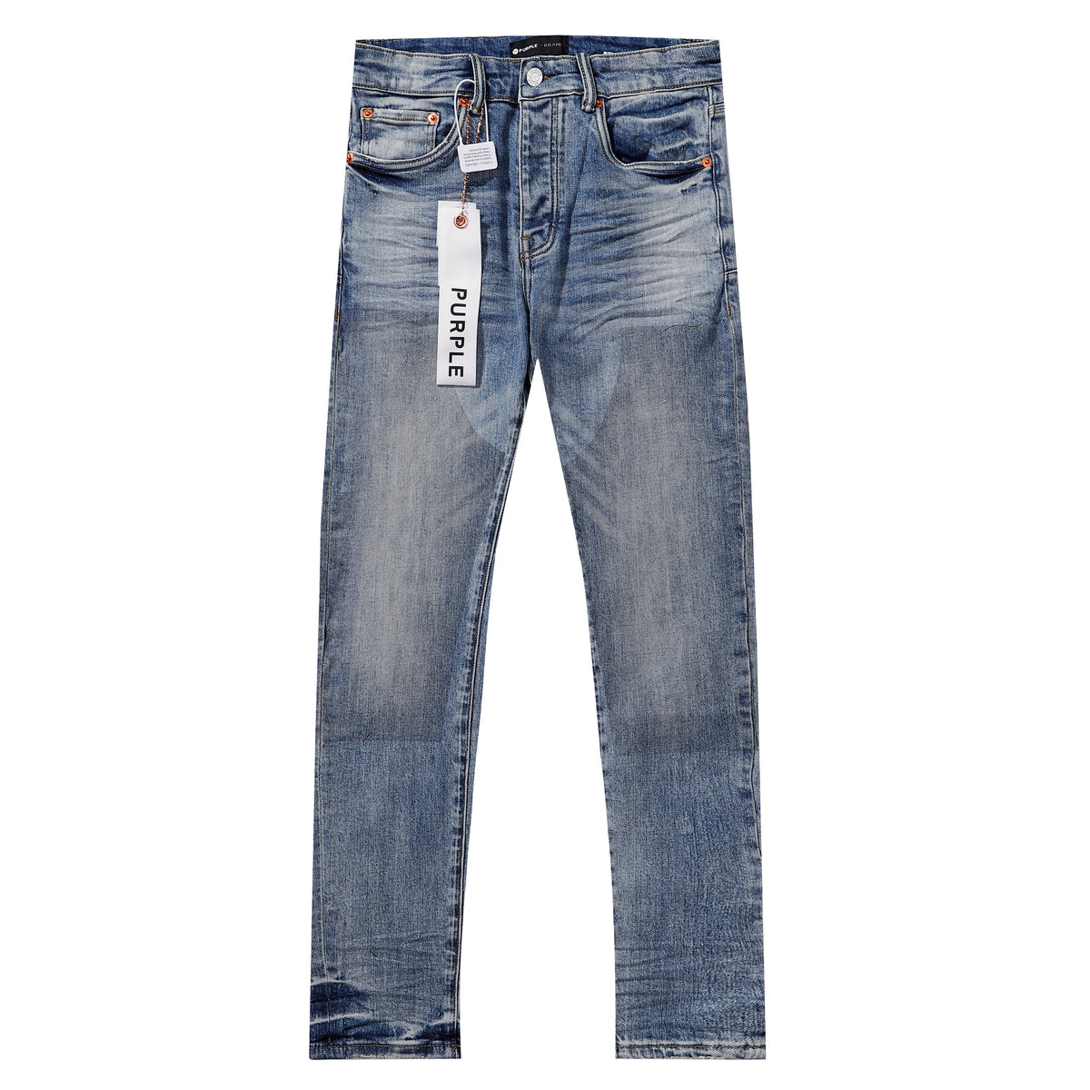 Purple‑Brand Light‑Medium Blue Whisker Faded Straight Leg Jeans