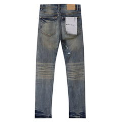 Purple‑Brand Vintage Washed Large Frayed Ripped Straight Leg Jeans