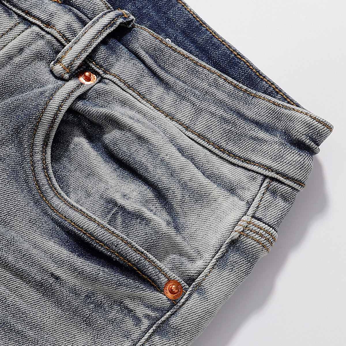 Purple‑Brand Light Washed Multi‑Scratch Patch Distressed Straight Leg Jeans