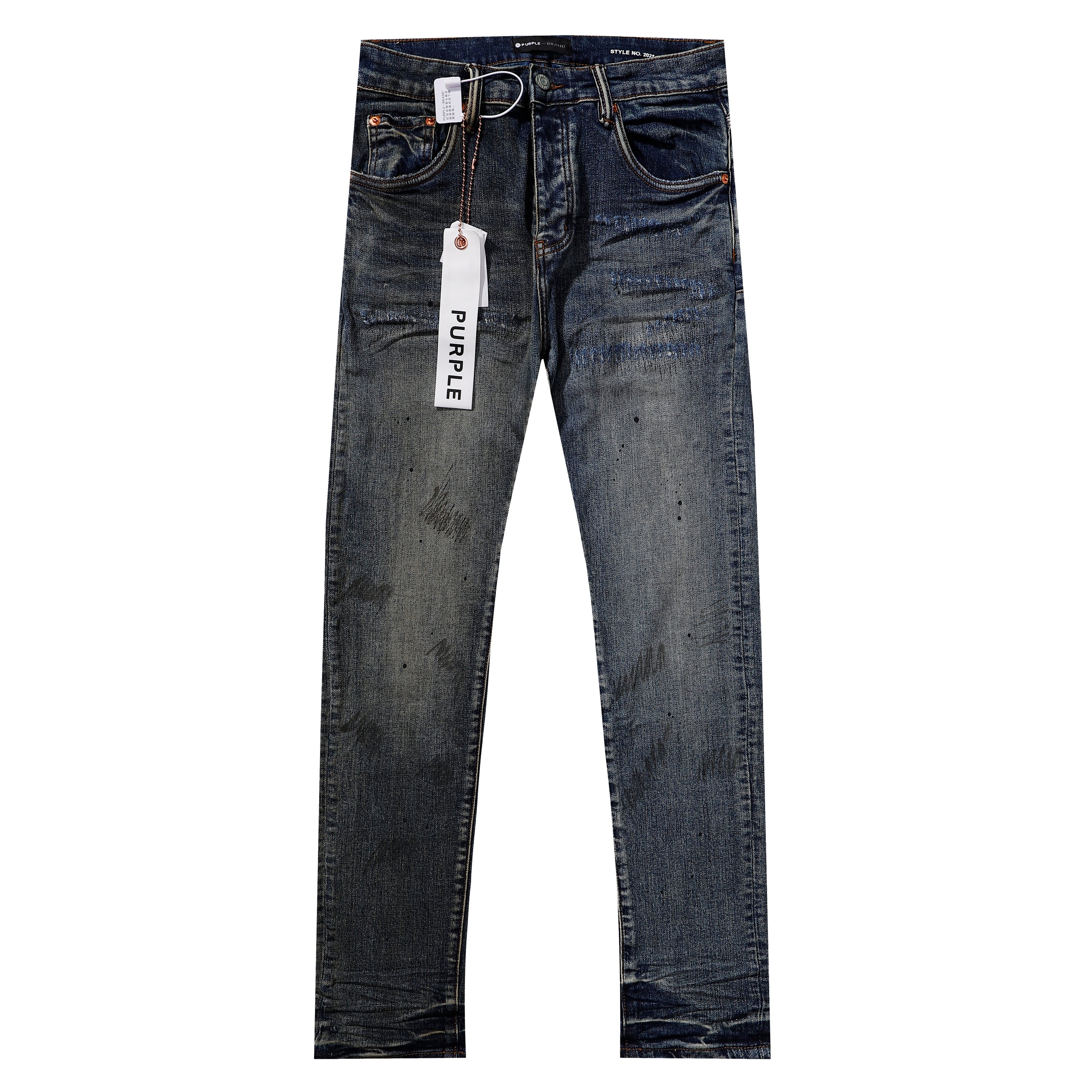 Purple‑Brand Dark Wash Stitch Graffiti Straight Leg Jeans