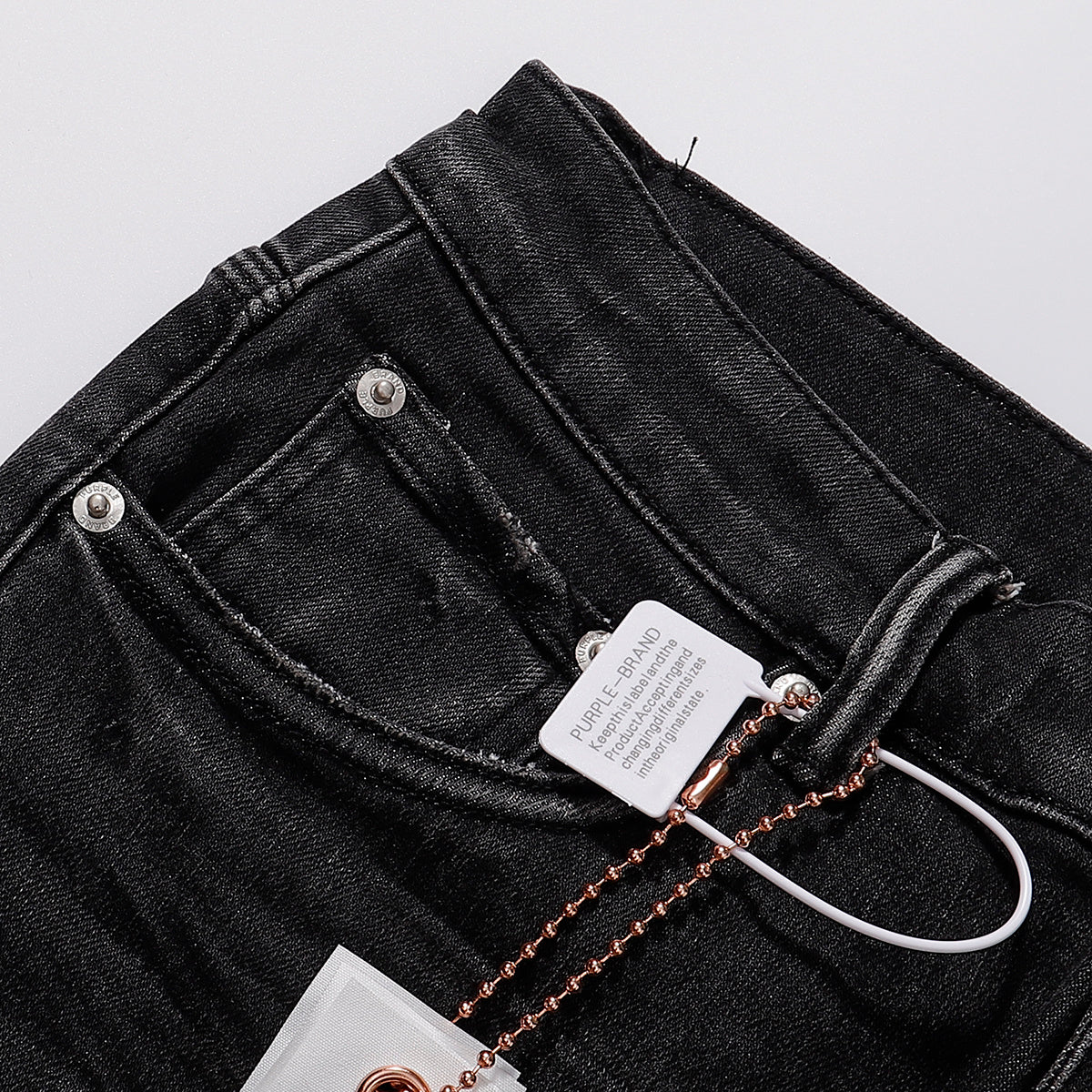 Purple‑Brand Black Faded Heavy Frayed Knee Ripped Straight Leg Jeans