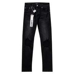 Purple‑Brand Black Washed Knee Ripped Straight Leg Jeans
