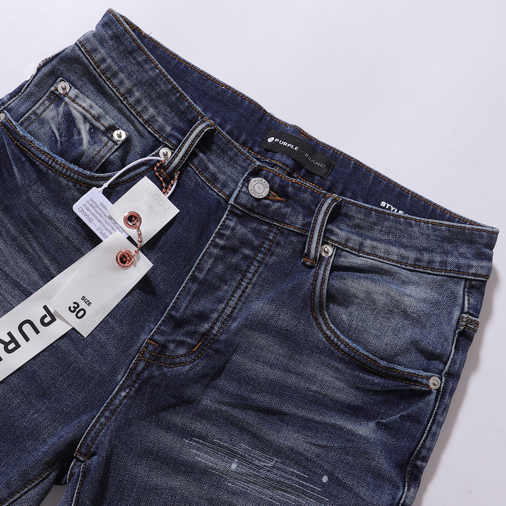 Purple‑Brand Dark Wash Splatter Paint Ripped Straight Jeans
