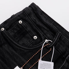 Purple‑Brand Black Washed Knee Ripped Straight Leg Jeans