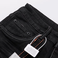 Purple‑Brand Black Wash Frayed Rip Paint Splatter Straight Leg Jeans