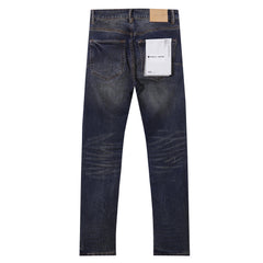 Purple‑Brand Men Dark Wash Straight Leg Jeans Vintage Faded Denim Pants Streetwear Casual Trousers