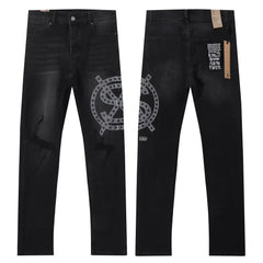 Ksubi Star Circle Logo Print Distressed Black Washed Slim Jeans