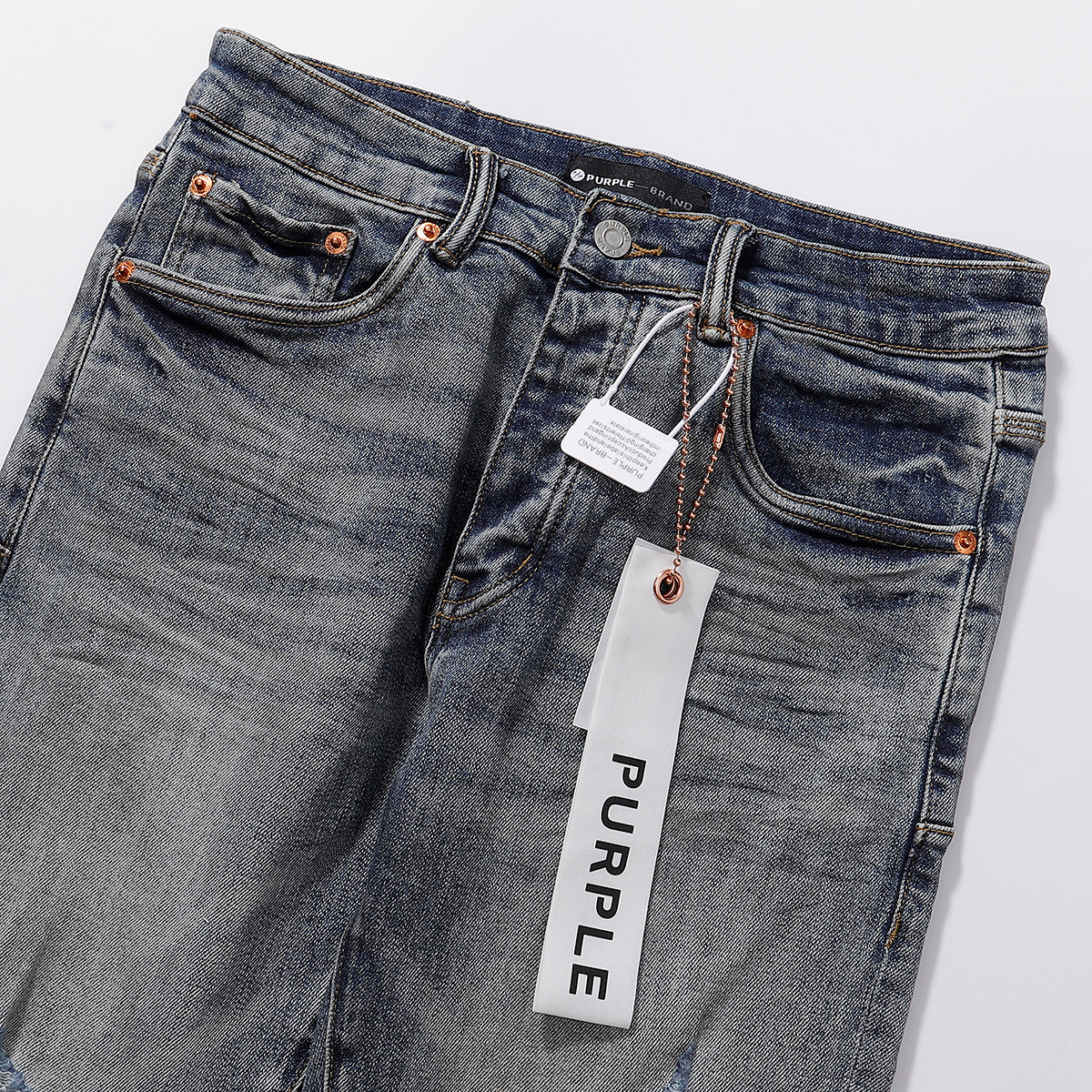 Purple‑Brand Dark Grey‑Blue Scattered Tear Distressed Straight Leg Jeans